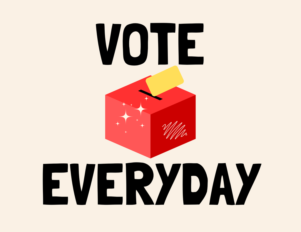 vote everyday graphic red box with mail