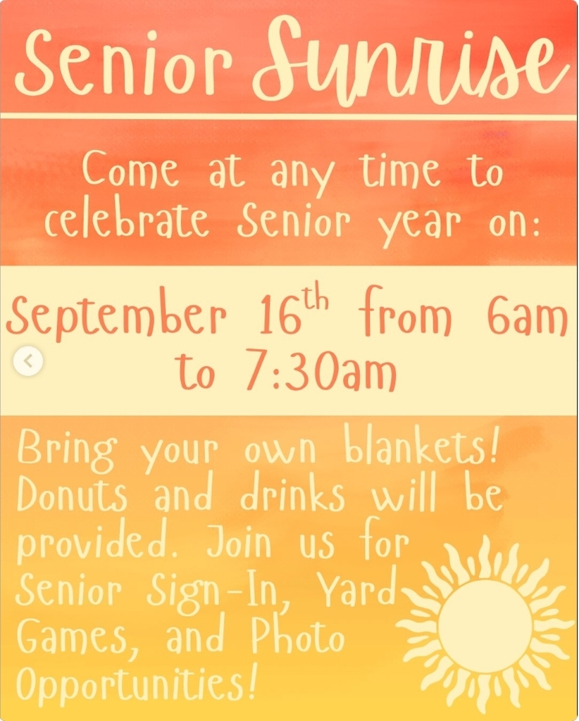 🌅💙🐾 Senior Sunrise is Coming! 🐾💙🌅  It’s that time of year! Join us on September 16 from 6:00–7:30 AM on the football field as we celebrate the Class of 2027 with senior sign-in, yard games, photos, donuts, and drinks! 🎓✨  We can’t wait to start the day with our seniors! More information regarding entrance will be posted later. 💙🐾