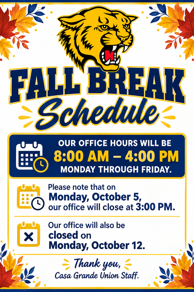 flyer for cguhs office hours during fall break with leaves and cougar