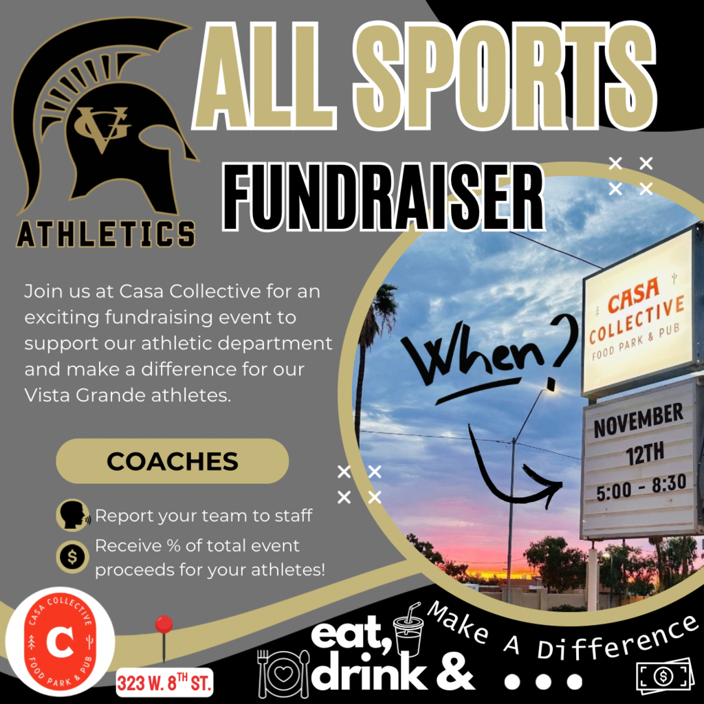 grey flyer for vg all sports fundraiser with details