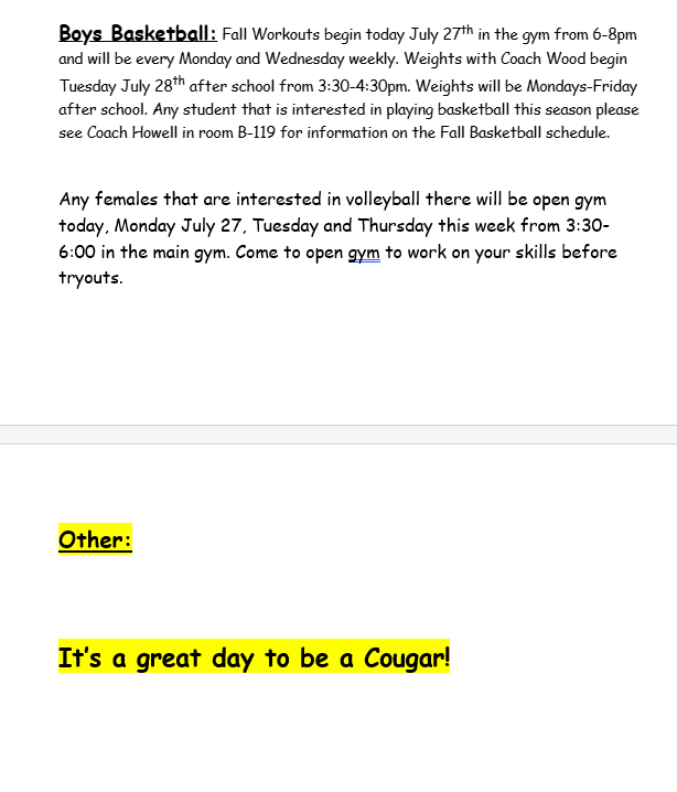 Announcements - July 27th