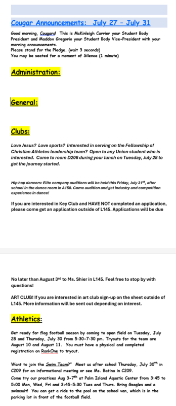 Announcements - July 27th