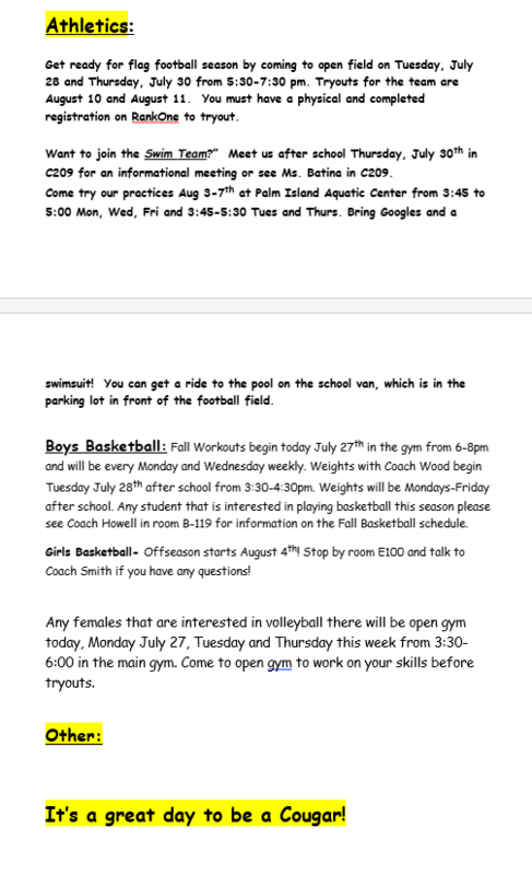 Announcements - July 28th