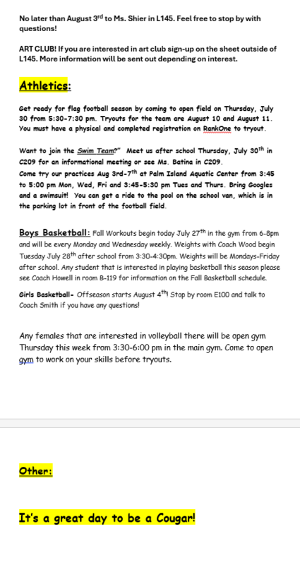 Announcements - July 27th-31st