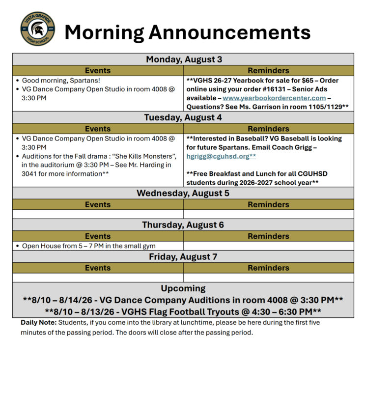 Announcements - August 3rd
