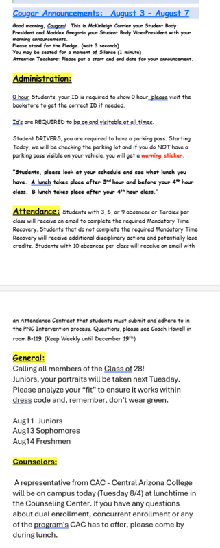 Announcements - August 4th