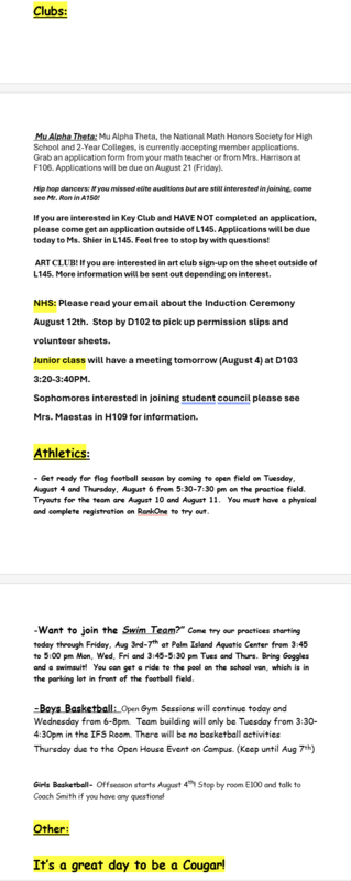 Announcements - August 4th