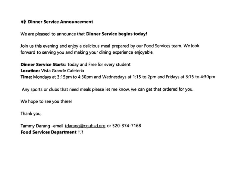 dinner service announcements