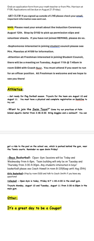 Announcements - August 7th
