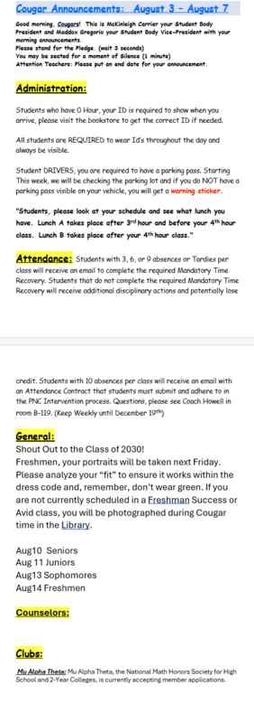 Announcements - August 7th