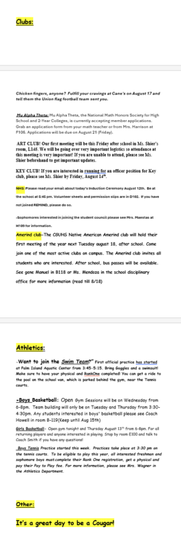 Announcements - August 12th