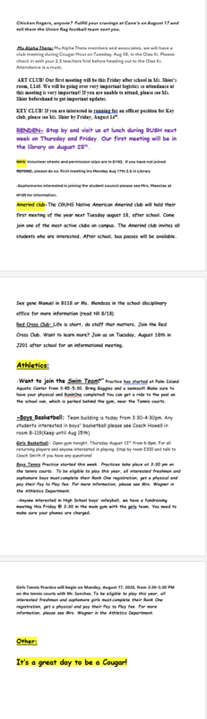 Announcements - August 14th