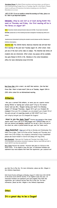 Announcements - August 17th