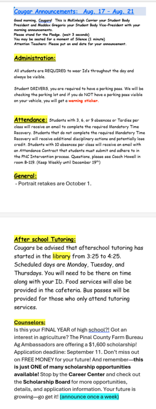 announcements