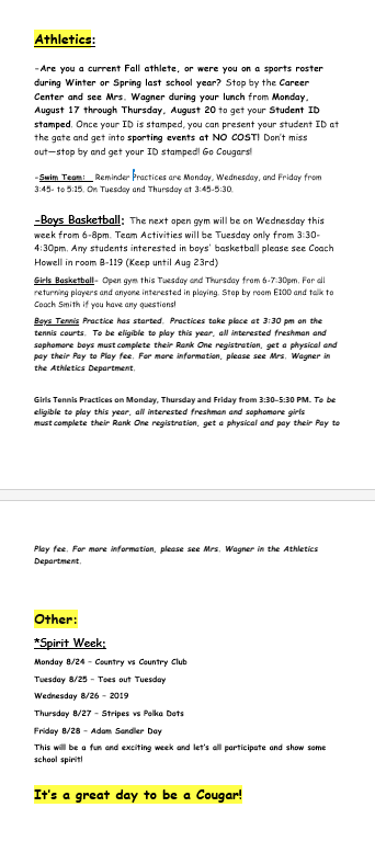 Announcements - August 20th