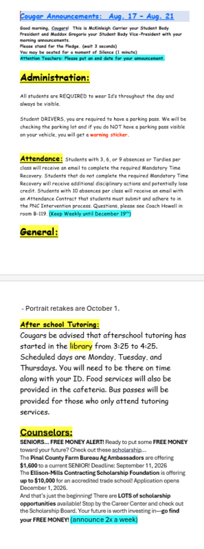 announcements