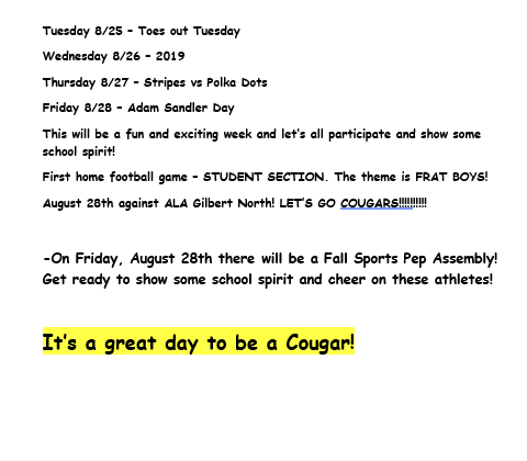 Announcements - August 25th, 2026