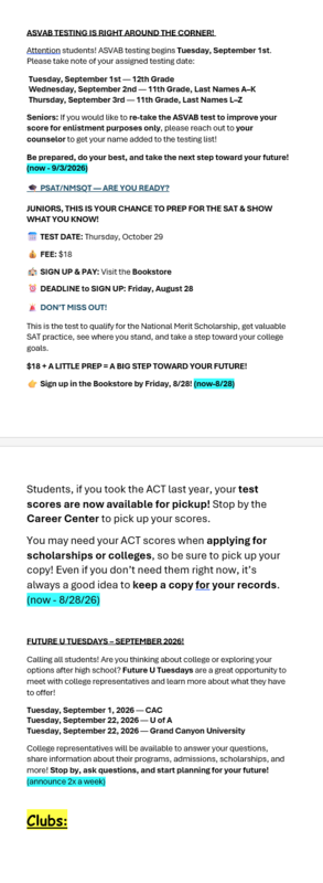 Announcements - August 25th, 2026