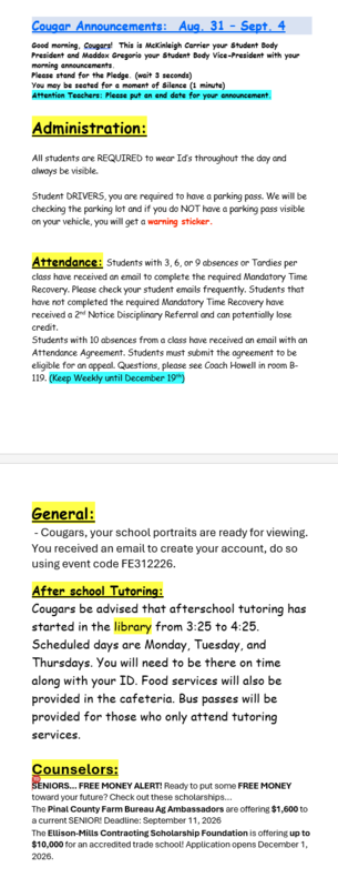 Announcements - September 1st, 2026
