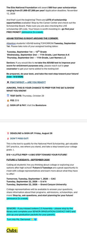 Announcements - September 1st, 2026