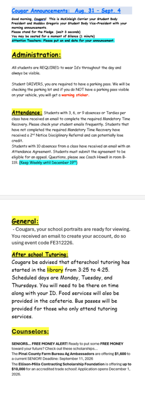 Announcements - September 2nd, 2026