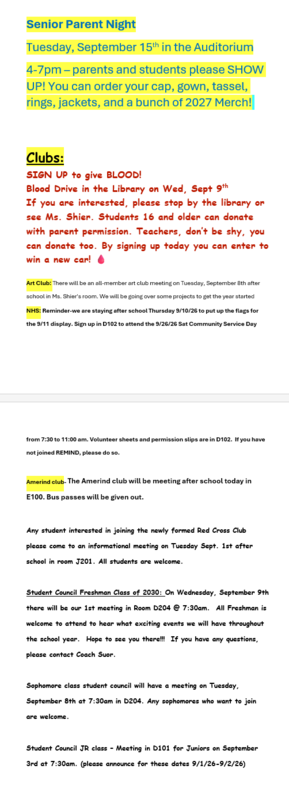 Announcements - September 2nd, 2026