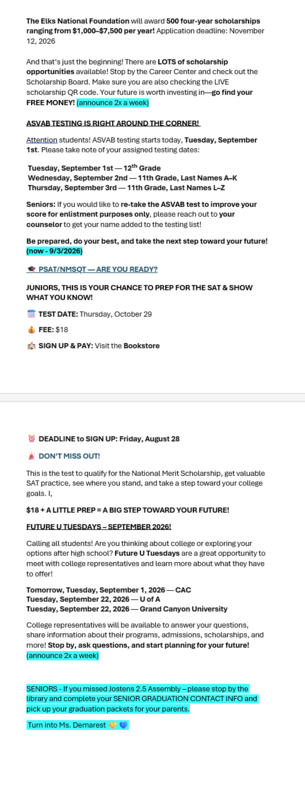 Announcements - September 2nd, 2026