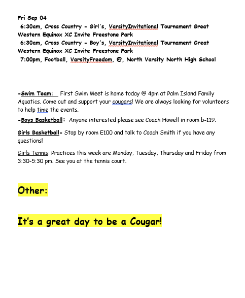 Announcements - September 3rd, 2026