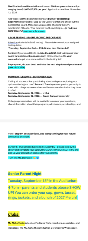Announcements - September 3rd, 2026