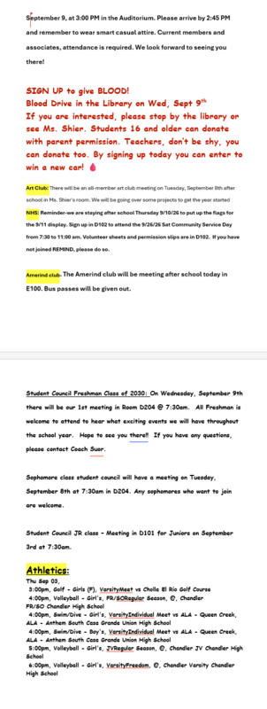 Announcements - September 3rd, 2026