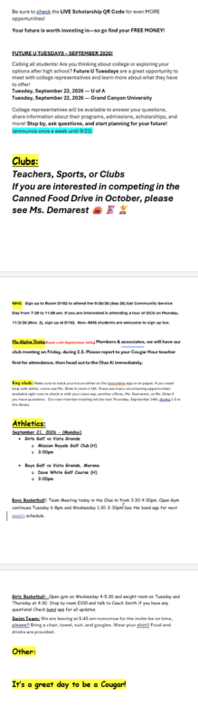 Announcements - September 21st, 2026