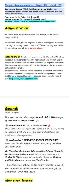 Announcements - September 21st, 2026