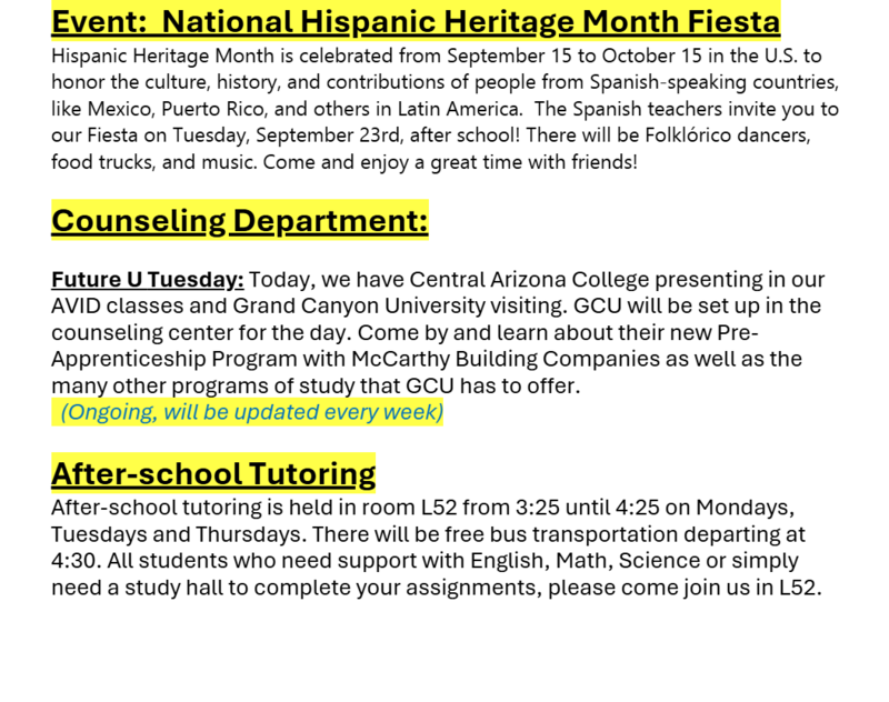 Announcements September 17