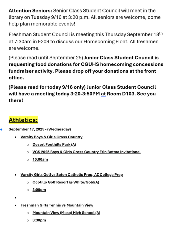 Announcements September 17