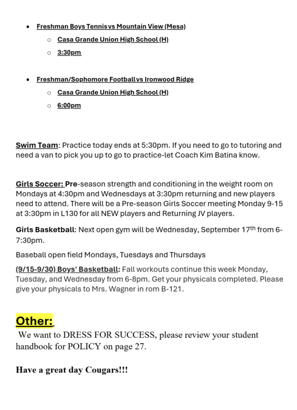Announcements September 17