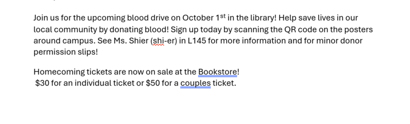 Announcements September 18