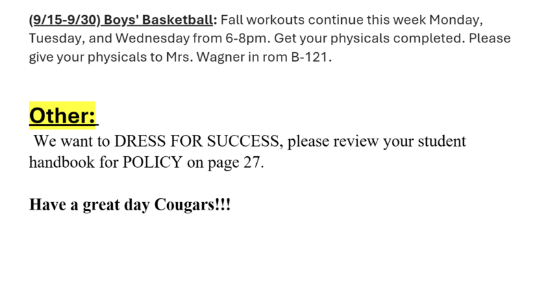 Announcements September 18
