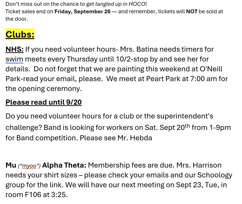 Announcements September 18