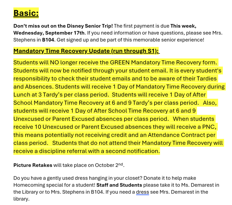 Announcements September 18