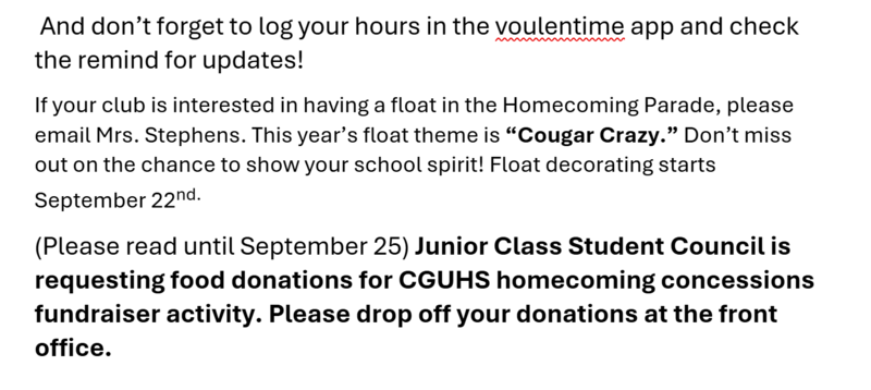 Announcements September 19