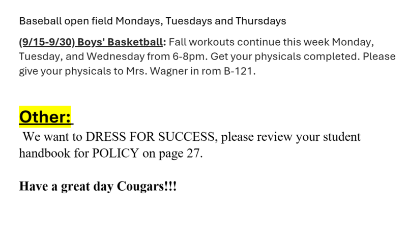 Announcements September 19