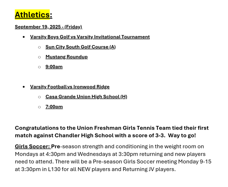 Announcements September 19