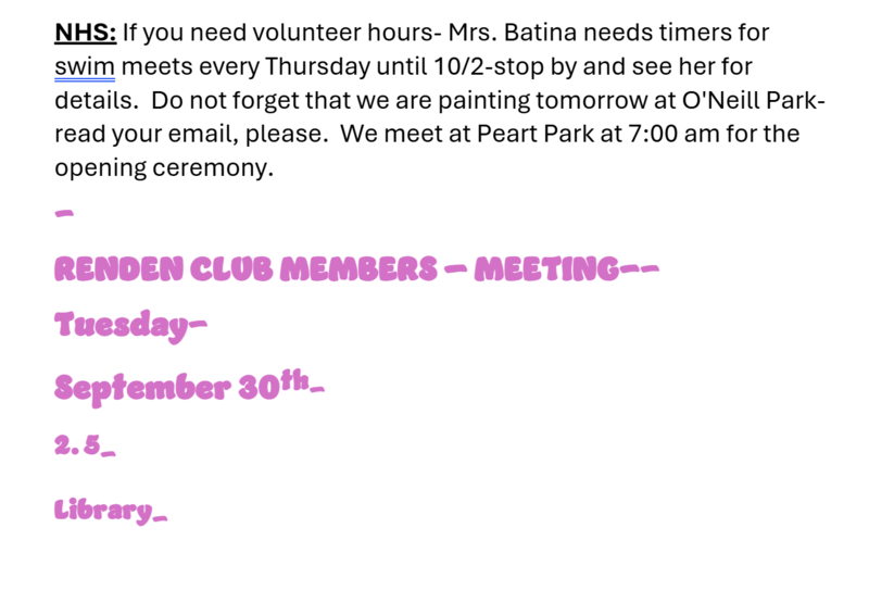 Announcements September 23