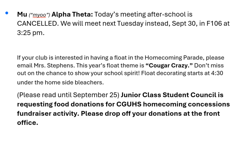 Announcements September 23