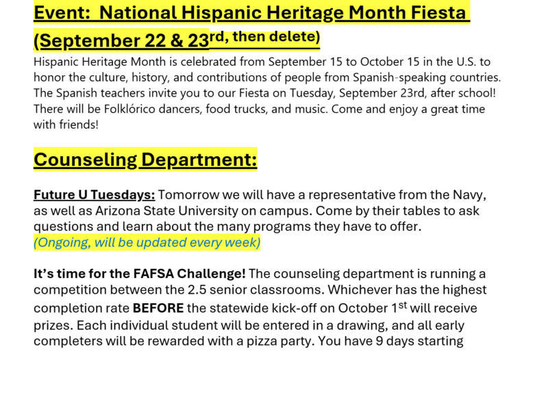 Announcements September 23