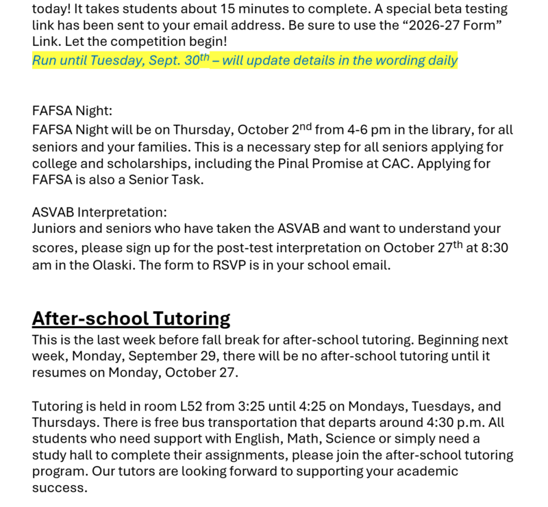 Announcements September 23