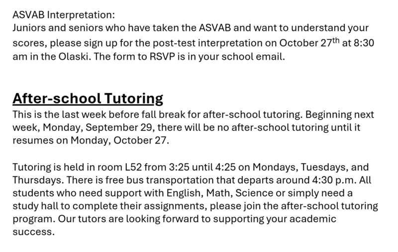 Announcements September 24