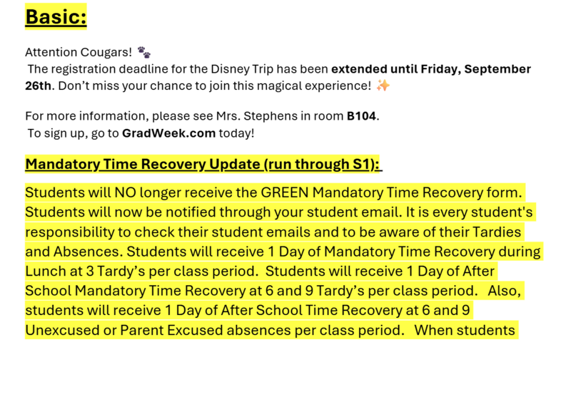 Announcements September 24