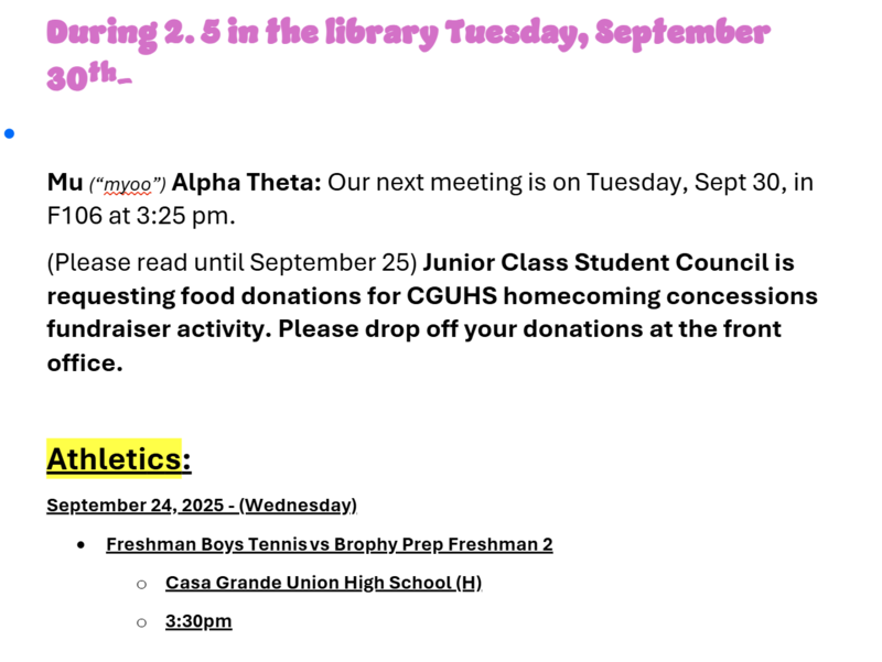 Announcements September 24