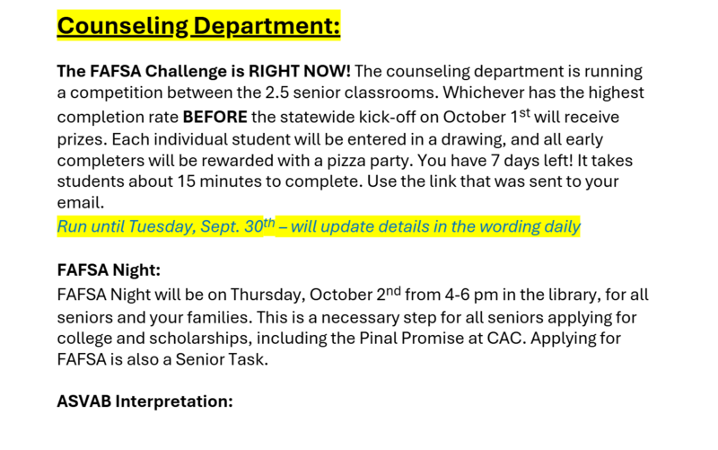 Announcements September 25